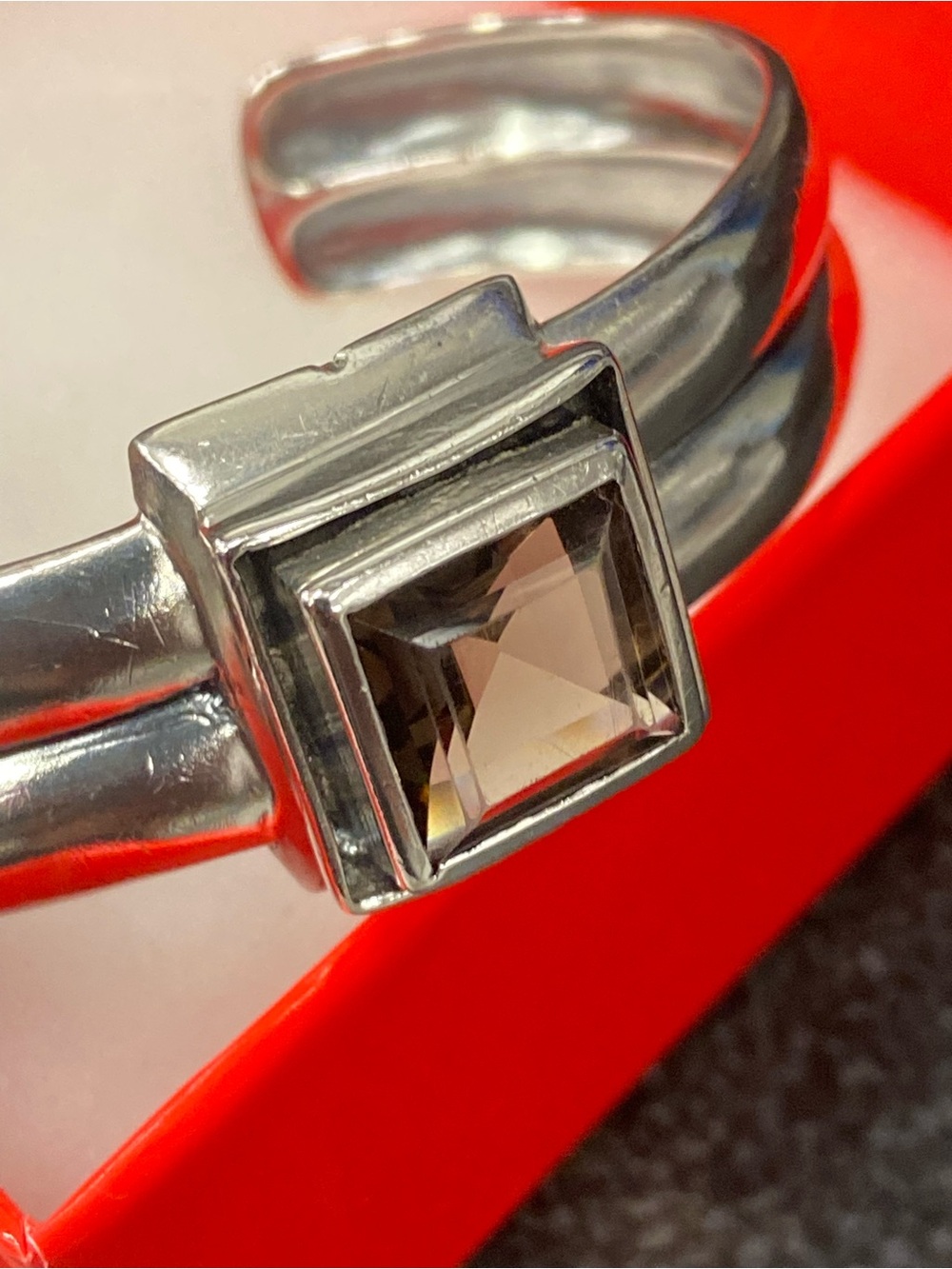 RARE Vintage Silpada .925 sterling silver smoky quartz cuff bracelet B1043